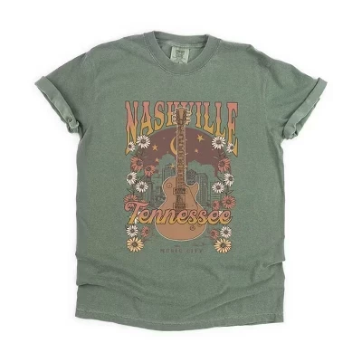Женская футболка с коротким рукавом Nashville Tennessee Flowers, окрашенная в мох