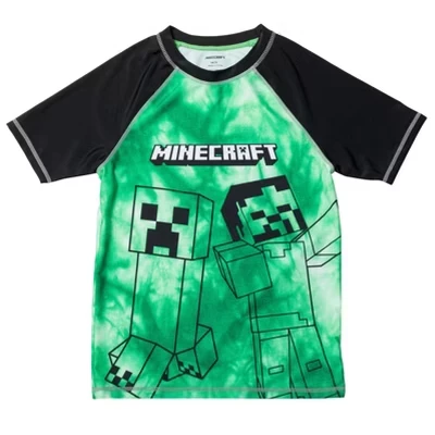 Детская футболка для плавания Minecraft Creeper, зеленая