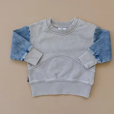 Детская джинсовая толстовка с круглым вырезом и кислотной стиркой Morgan Acid Wash -
