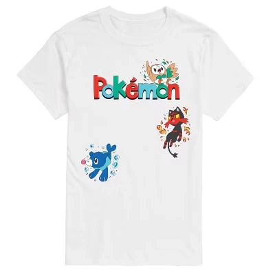 Мужская футболка с короткими рукавами и рисунком Pokémon - Rowlet, Litten, Popplio, белая