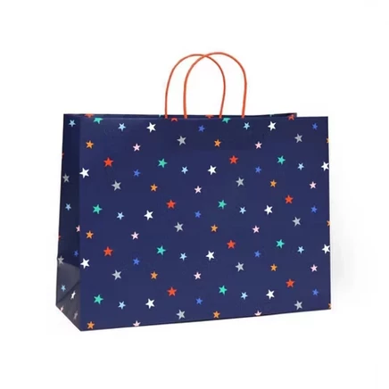 XL Vogue Bag Stars с серебристыми металлическими чернилами темно-синего цвета - ™: Большой бумажный подарочный пакет, 12 " В x 16 " Ш x 6" Г, на все случаи жизни