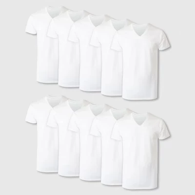 Мужские майки Hanes V-образный вырез 10 шт., белые