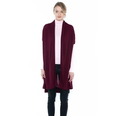Женский кардиган-пыльник из 100% чистого кашемира J CASHMERE с открытой передней частью, бордовый