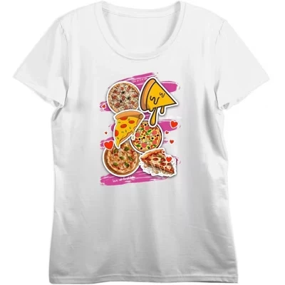 Женский топ с круглым вырезом и коротким рукавом с наклейками на пиццу Love At First Bite