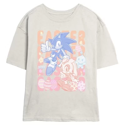 Женская футболка Juniors Womens Happy Easter с голубым пятном и кремовой отделкой egret