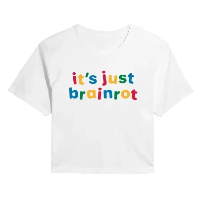 Women's -  - Just Brainrot Cropped Graphic T-Shirt white