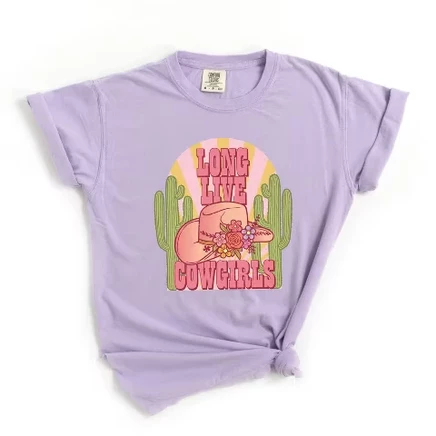Женская окрашенная футболка Long Live Cowgirls Cactus с коротким рукавом для одежды
