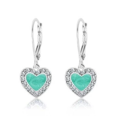Гипоаллергенные детские ювелирные аксессуары Heart из белого золота с фианитами и палладиевым покрытием leverback изготовлены из серебра 925 пробы зеленого цвета