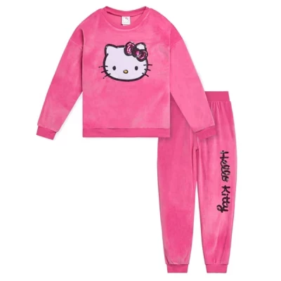 Девочкам комплект Hello Kitty велюровый свитшот и джоггеры, розовый
