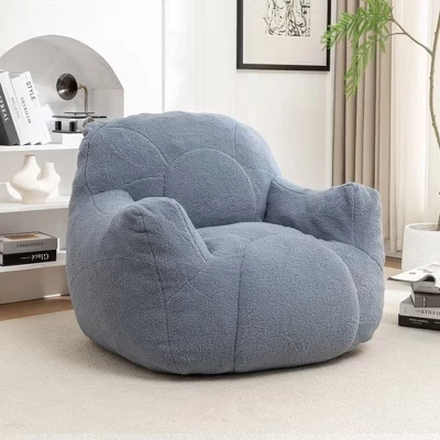 Легко моющееся кресло-мешок Bean Bag, водостойкая плюшевая ткань с ворсистой пеной Memory Foam, толстая спинка и подлокотники светло-голубого цвета