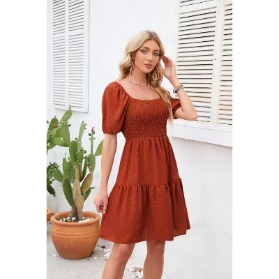 Женское платье BLUEMING мини бохо, красное