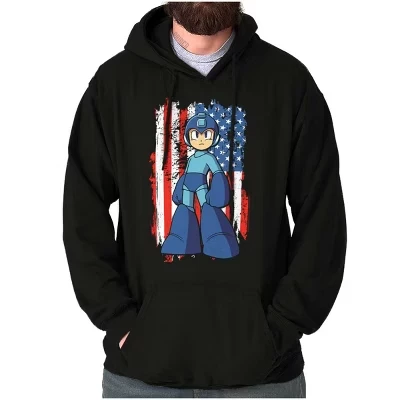 Толстовка с капюшоном для видеоигр Mega Man American Flag USA, женская мужская лицензионная черная