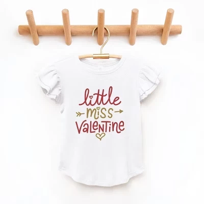 Футболка с развевающимися рукавами для малышей Little Miss Valentine белая