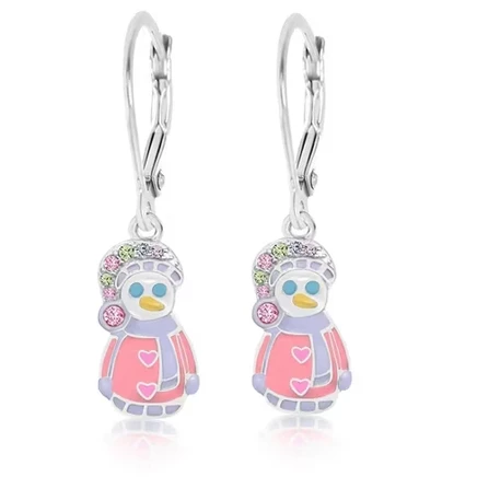 Серьги для девочек Chanteur Snowman с розовым куб. цирконием, серебро 925