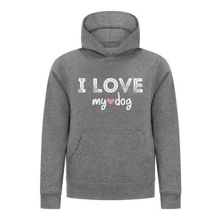 Худи для девочек EVERYDAY KIDS I Love My Dog, серое