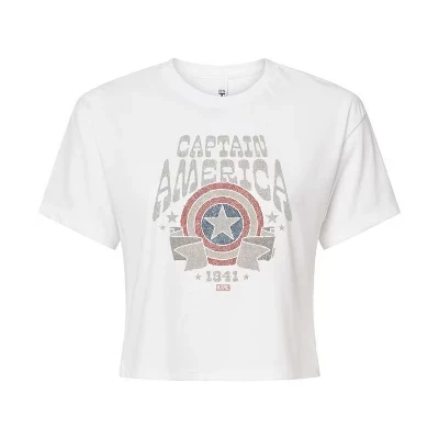 Women's -  - Captain America Band Tee Style Cropped Graphic T-Shirt white