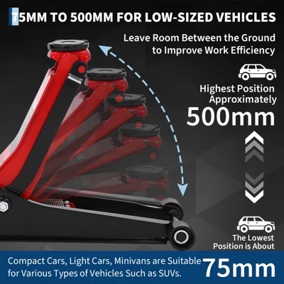 4 Ton Hydraulic Jack, 8000 lb Heavy, Equipped with Double Pump Fast Lift, Suitable for Cars, SUVs and Trucks, 4 Ton Load Capacity, Red + Black black