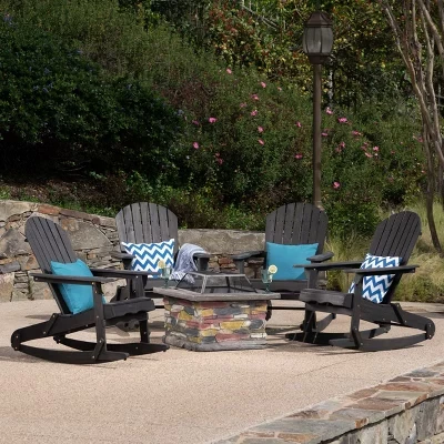 Hermes Outdoor из дерева акации, 5 предметов, кресло-качалка Adirondack и набор для разведения костра серого цвета