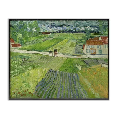 Пейзаж Ван Гога с каретой и поездом в рамке Giclee Art black