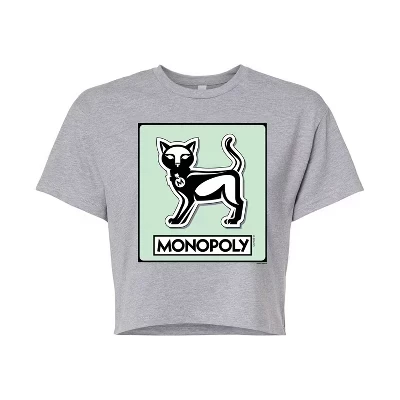 Женская футболка Monopoly «Кот», укороченная, серая