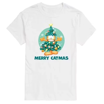 Мужская футболка с коротким рукавом и рисунком Рождественской елки Merry Catmas, белая