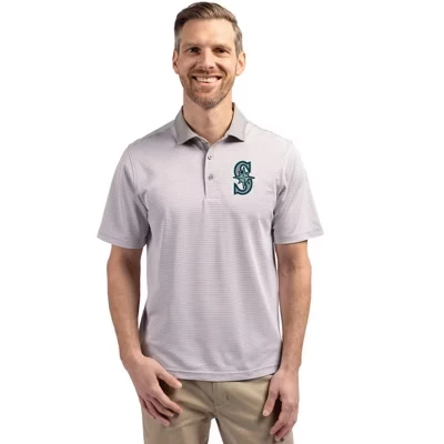 Мужское поло Cutter & Buck Virtue Eco Pique микрополоска, белое