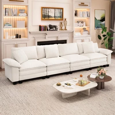 157,5-дюймовый модульный секционный диван Cloud Comfy из 4шт, диван для гостиной с глубоким сиденьем, вельвет и шенилловая ткань