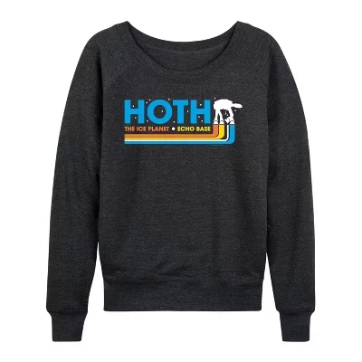 Women's -  - Hoth Horizontal Chest Hit Lightweight French Terry Wide Neck Long Sleeve Graphic Shirt heather charcoal