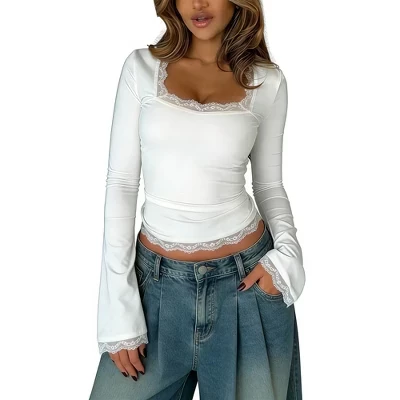 Женский укороченный топ Yesfashion с кружевом, белый