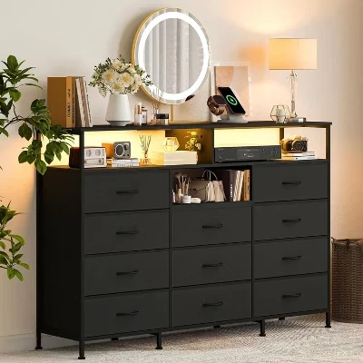 Комод SunnyFurn с 11 ящиками и полками, черный