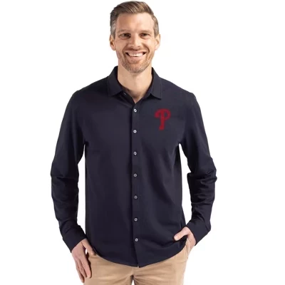 Мужская трикотажная рубашка Philadelphia Phillies Advantage Tri-Blend Eco из мягкого Пике с длинным рукавом и застежкой на пуговицы