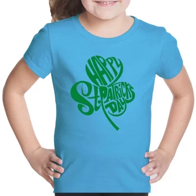 Футболка с надписью Girl's Word Art - бирюзовый трилистник на День Святого Патрика