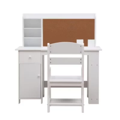 1-Piece MDF Kids Study Desk with 1 Cabinet & 1 Drawer white