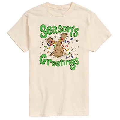 Мужская футболка с коротким рукавом и графическим принтом Seasons Grootings кремового цвета.