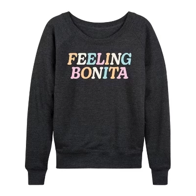 Женская рубашка Feeling Bonita из легкого французского махрового полотна с широким вырезом и длинным рукавом с графическим рисунком heather charcoal