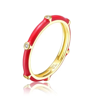 Детское кольцо Guili «Бамбук», позолота 14K, красное
