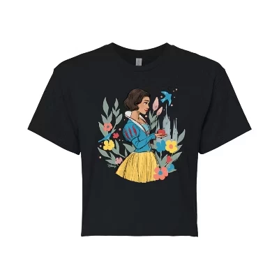 Женская укороченная футболка Snow White Sketch, черная