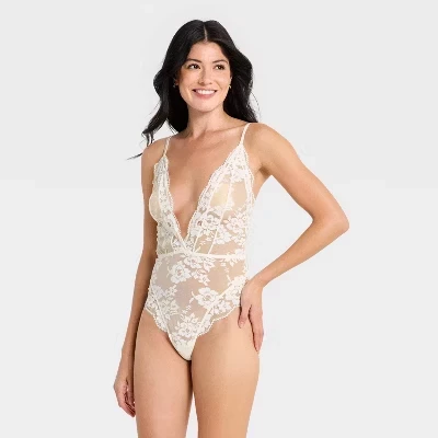 Женское кружевное белье Teddy Bodysuit с высокими штанинами и ресничками - ™ белое