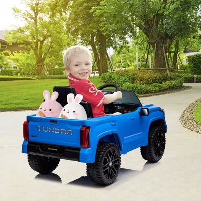 Катание на автомобиле 12 В для детей, Лицензированный грузовик Toyota, Электромобиль на батарейках с дистанционным управлением, светодиодные фонари, Катание на игрушках для мальчиков и девочек синего цвета