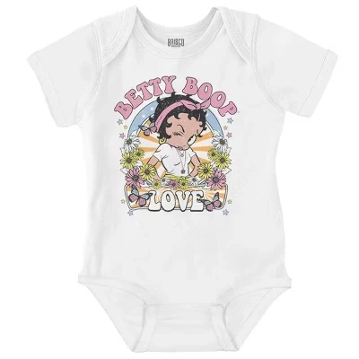 Детское боди-джемпер Betty Boop Flower Power Love Hippie для девочек лицензированного белого цвета
