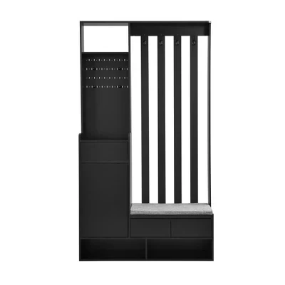 Современная прихожая CLIHOME для хранения вещей в виде дерева с мягкой скамьей для хранения, многофункциональный шкафчик для обуви в прихожей с колышками и 4 крючками черного цвета