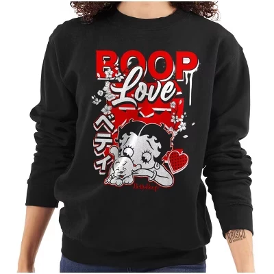 Крутая женская толстовка с круглым вырезом в стиле кандзи Betty Boop Love лицензионного белого цвета
