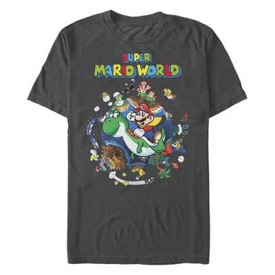 Мужская футболка Super Mario World Around the World цвета древесного угля