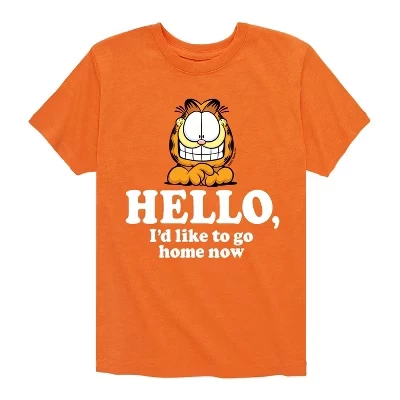Футболка для мальчиков Garfield Hello Go Home Now, оранжевая