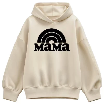 Женская толстовка Mama Rainbow Oversize с капюшоном из флиса кремового цвета