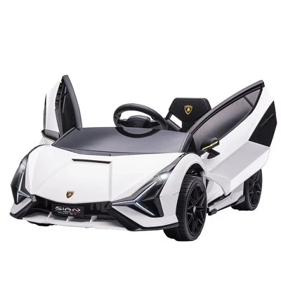 Lamborghini Licensed Kids Ride On Car, игрушечный спортивный электромобиль на батарейках с дистанционным управлением, звуковым сигналом, музыкой и фарами белого цвета