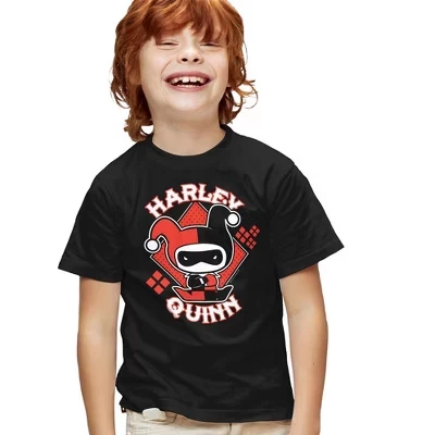 Футболка Jla Harley Chibi с коротким рукавом для мальчиков, черная