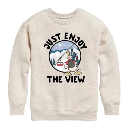 Just Enjoy The View Graphic Long Sleeve Fleece Sweatshirt natural