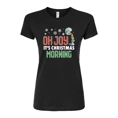 Женская приталенная футболка с рисунком Oh Joy Its Christmas Morning черного цвета.