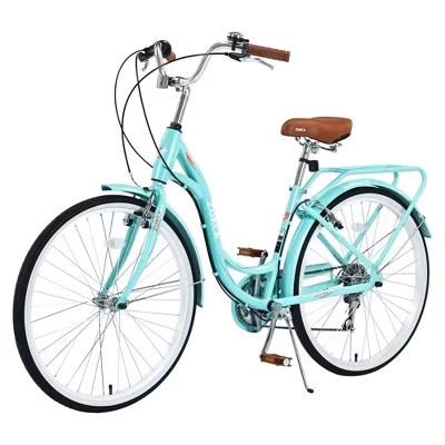 Велосипед Ladies Cruiser 24/26 дюймов со стальной рамой, Женский велосипед с задней стойкой и 7-ступенчатой системой, Велосипед для девочек для подростков и взрослых зеленого цвета